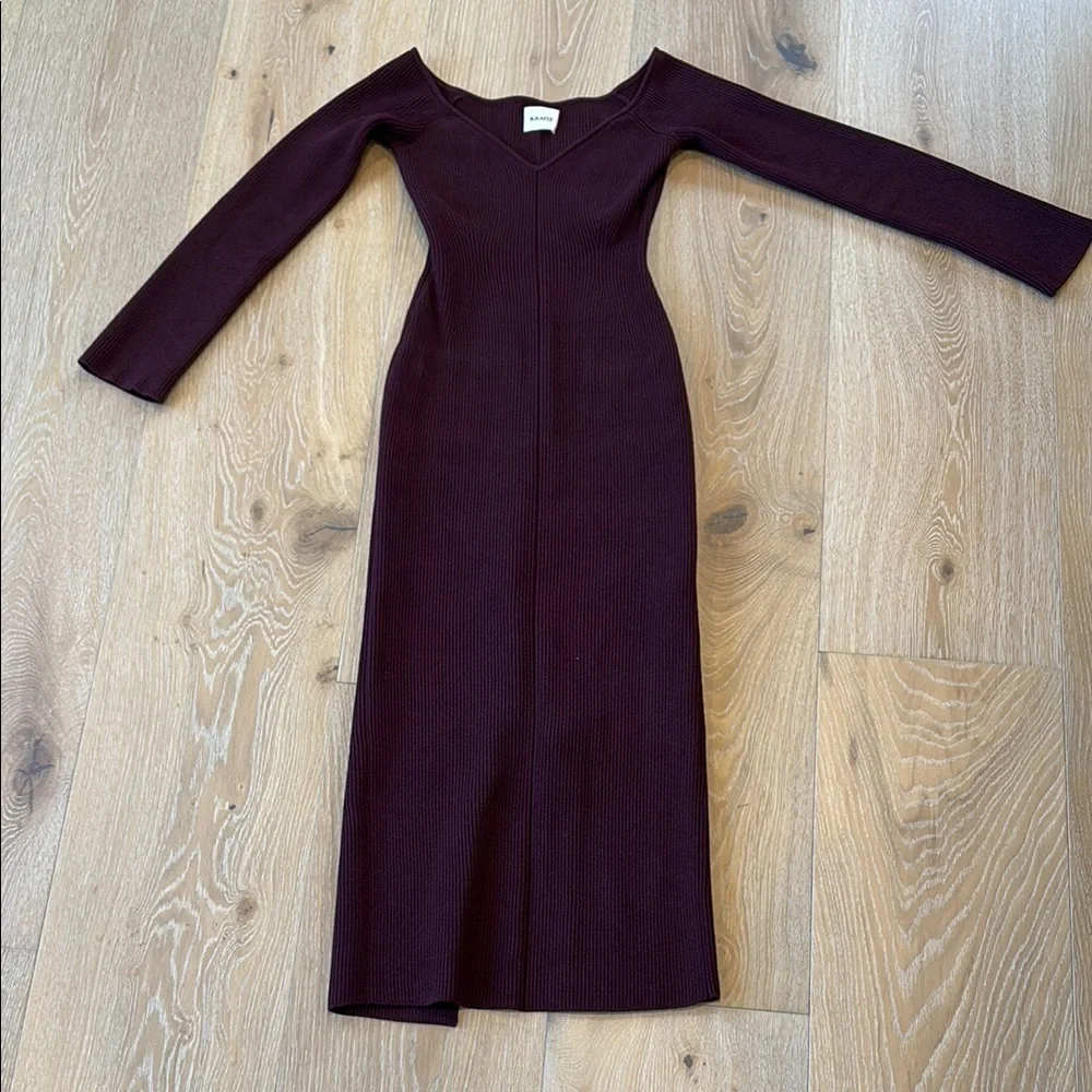 EUC Khaite Pia Off the Shoulder Ribbed Midi Dress in Merlot Sz M - Picture 5 of 8